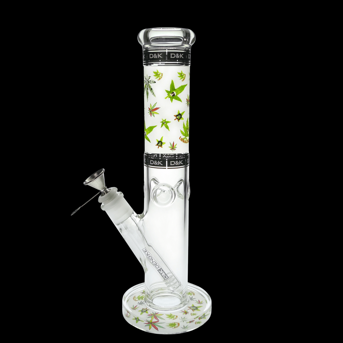 👉 Leaf Ice-Pinch Glass Bong (3-Finger) – borosilicate glass bong with 3-finger ice pinch, ice kink and leaf print design