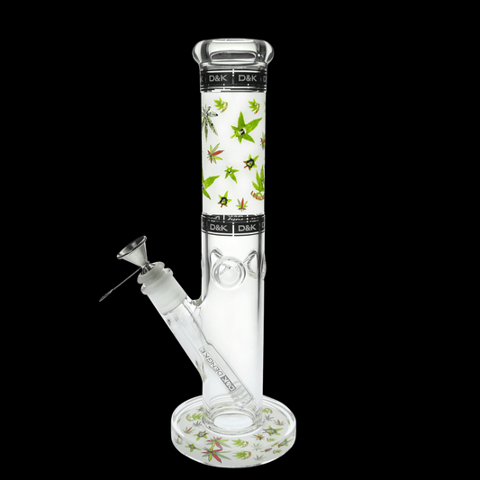 👉 Leaf Ice-Pinch Glass Bong (3-Finger) – borosilicate glass bong with 3-finger ice pinch, ice kink and leaf print design