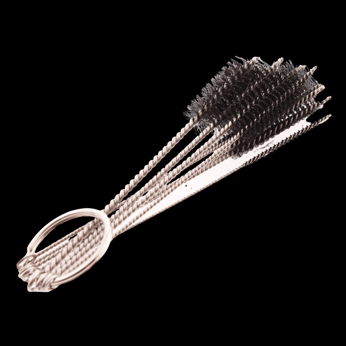 5-piece mini bong and glass pipe cleaning brush set with fine bristles (10cm) on metal ring holder