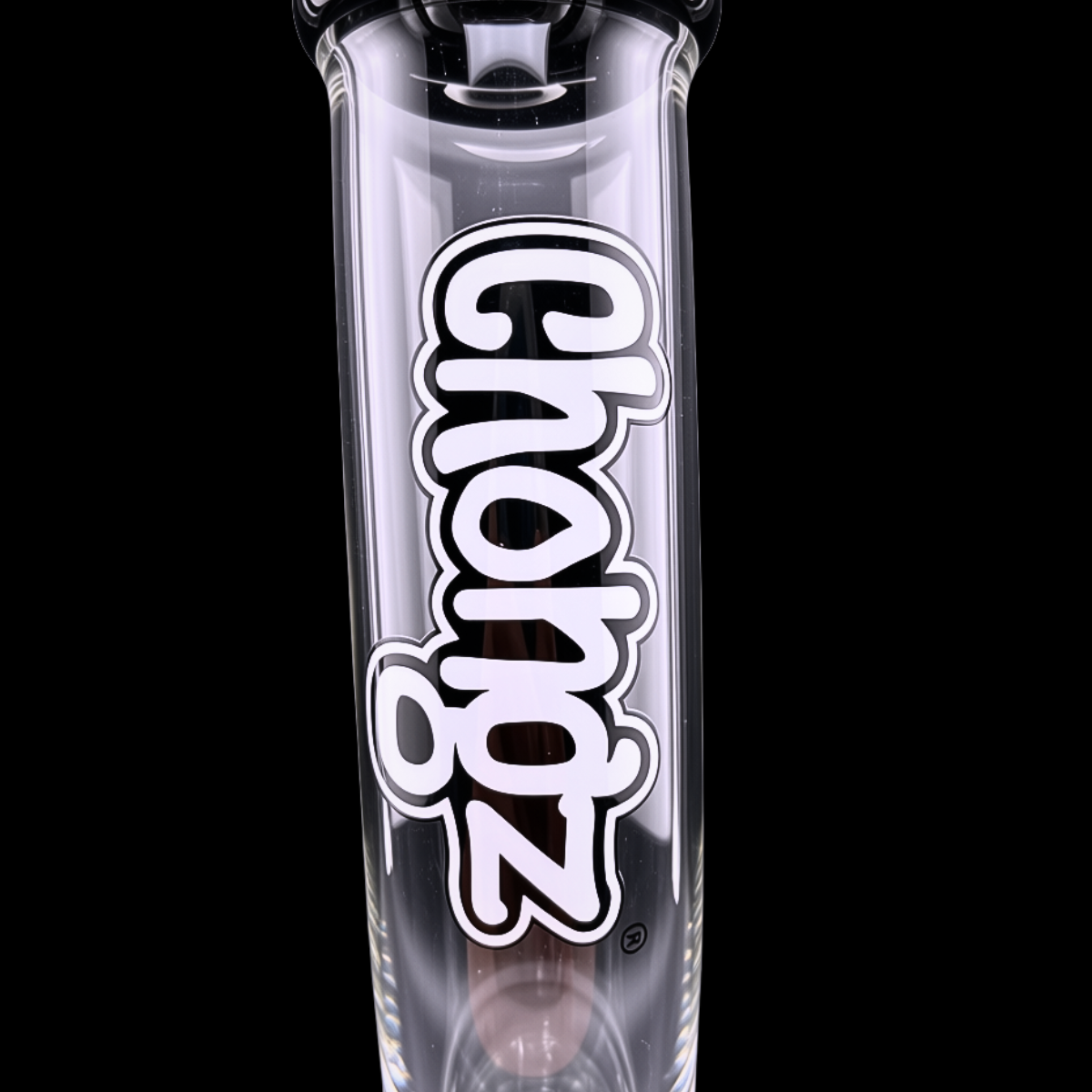 Close-up of the Chongz branding on the Holy Moley curved glass neck