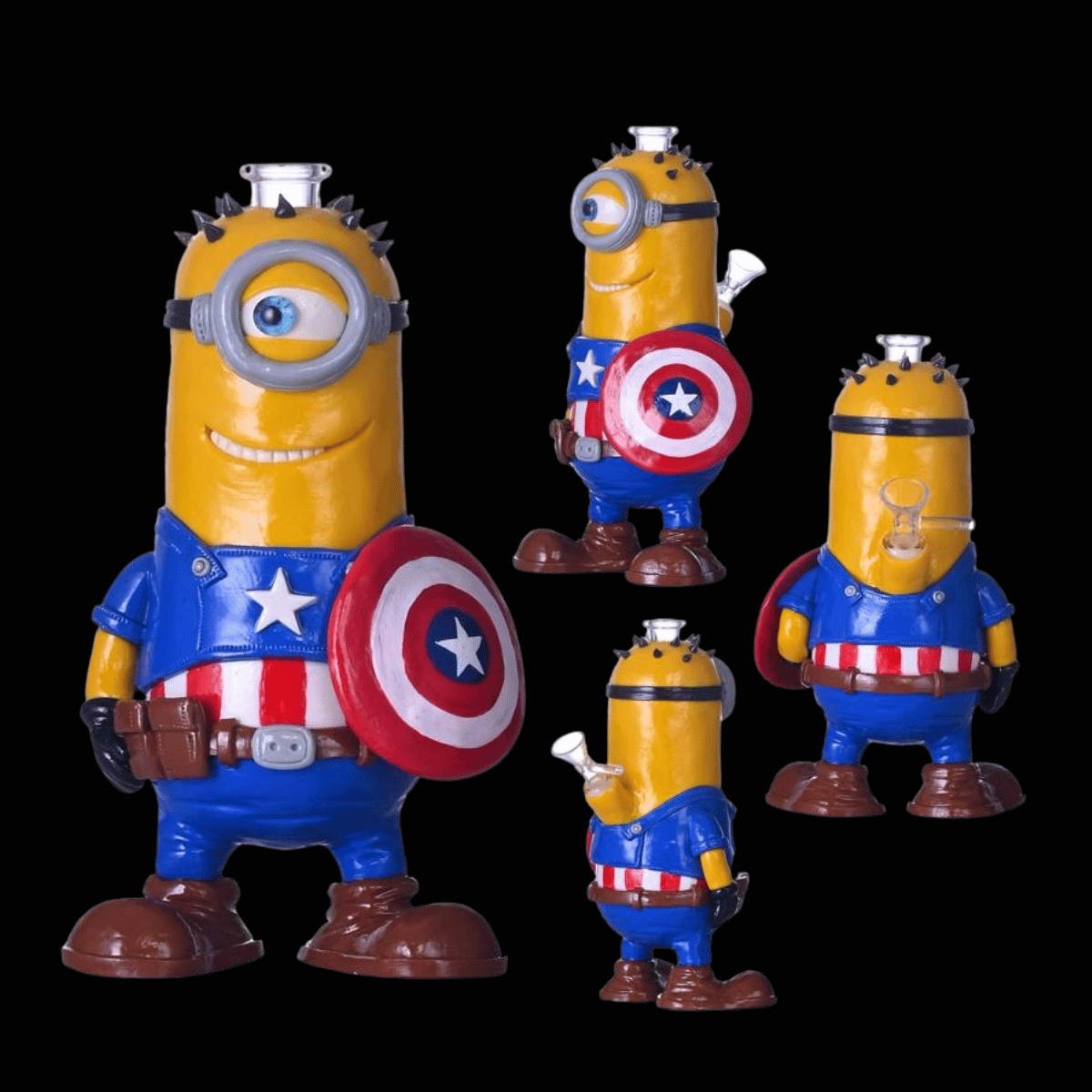 Captain Minion 3D resin & glass novelty bong – 17.8 cm, 364 g, blue/red suit