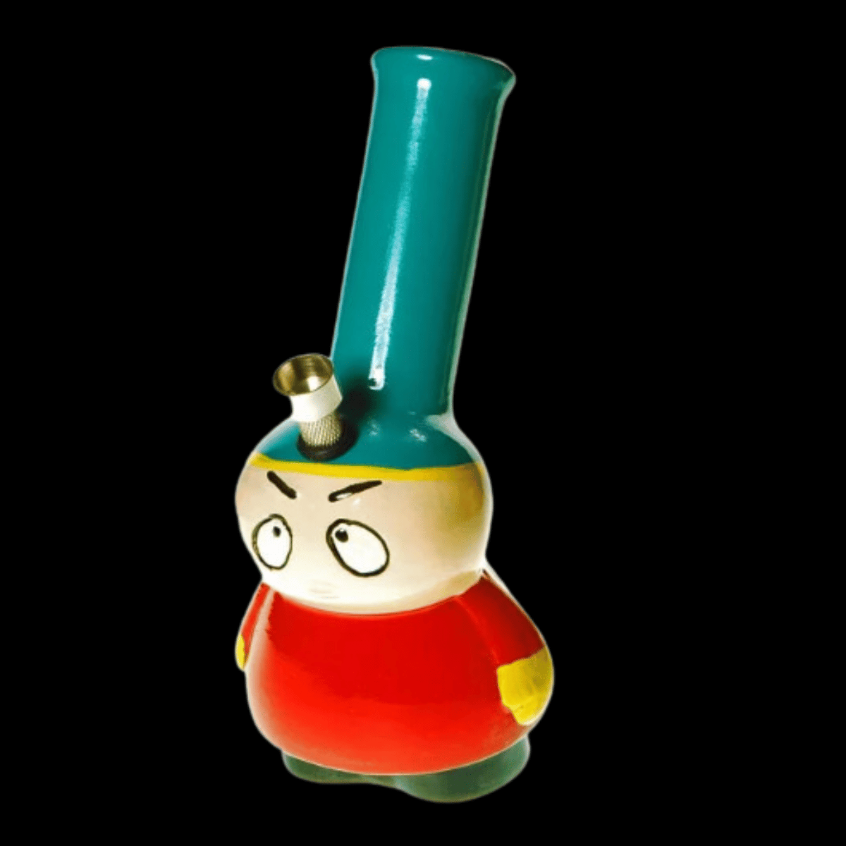 18 cm Cartman-style ceramic novelty bong with removable downstem and hat-style mouthpiece (colours may vary)
