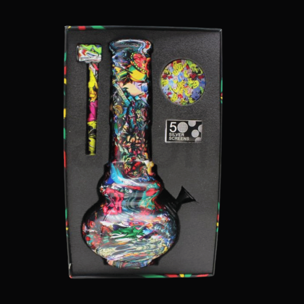 Graffiti Burst Glass Bong Gift Set — 25cm 4 Piece Kit