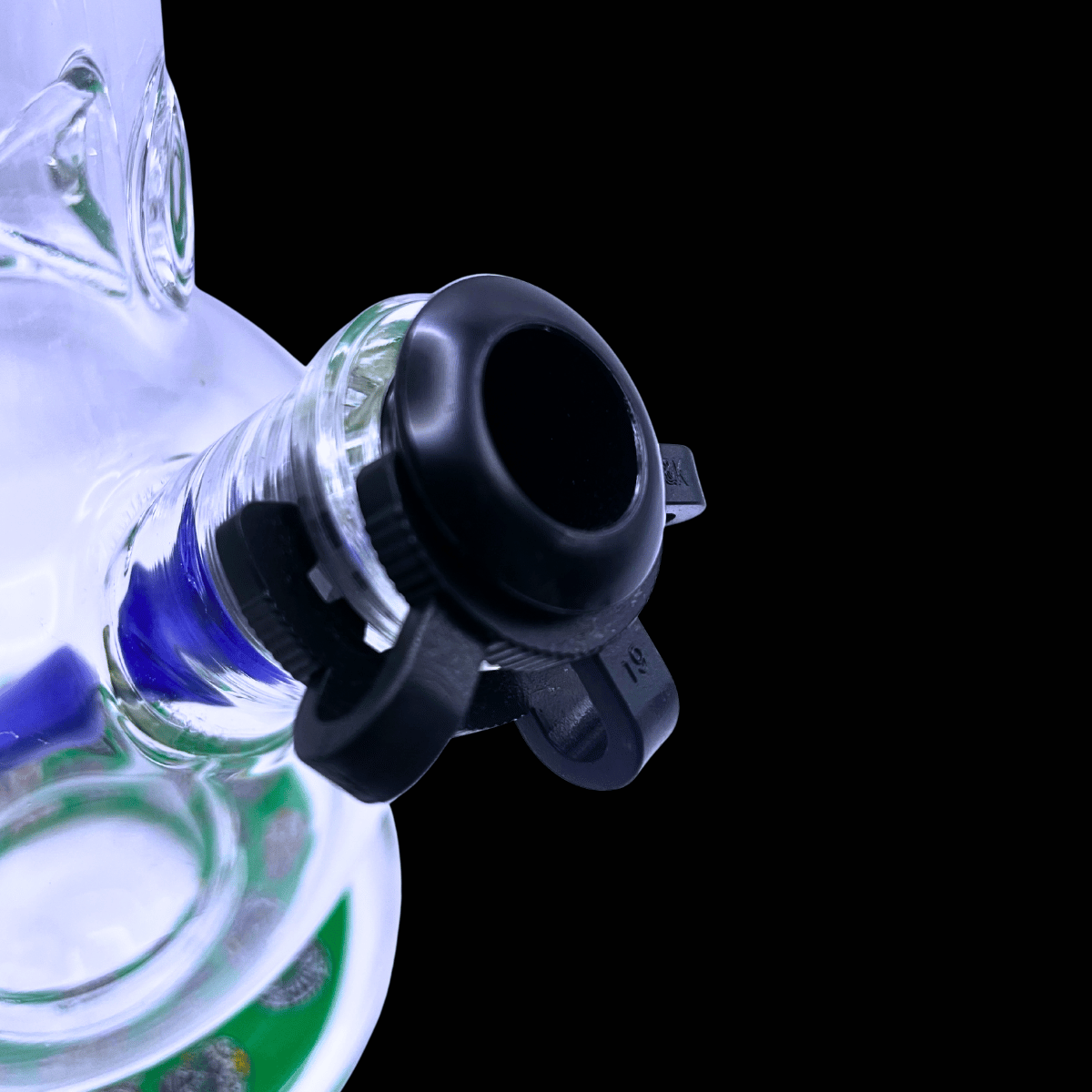 Close-up of the Day of the Dead glass bong bowl, joint and ice-catcher section