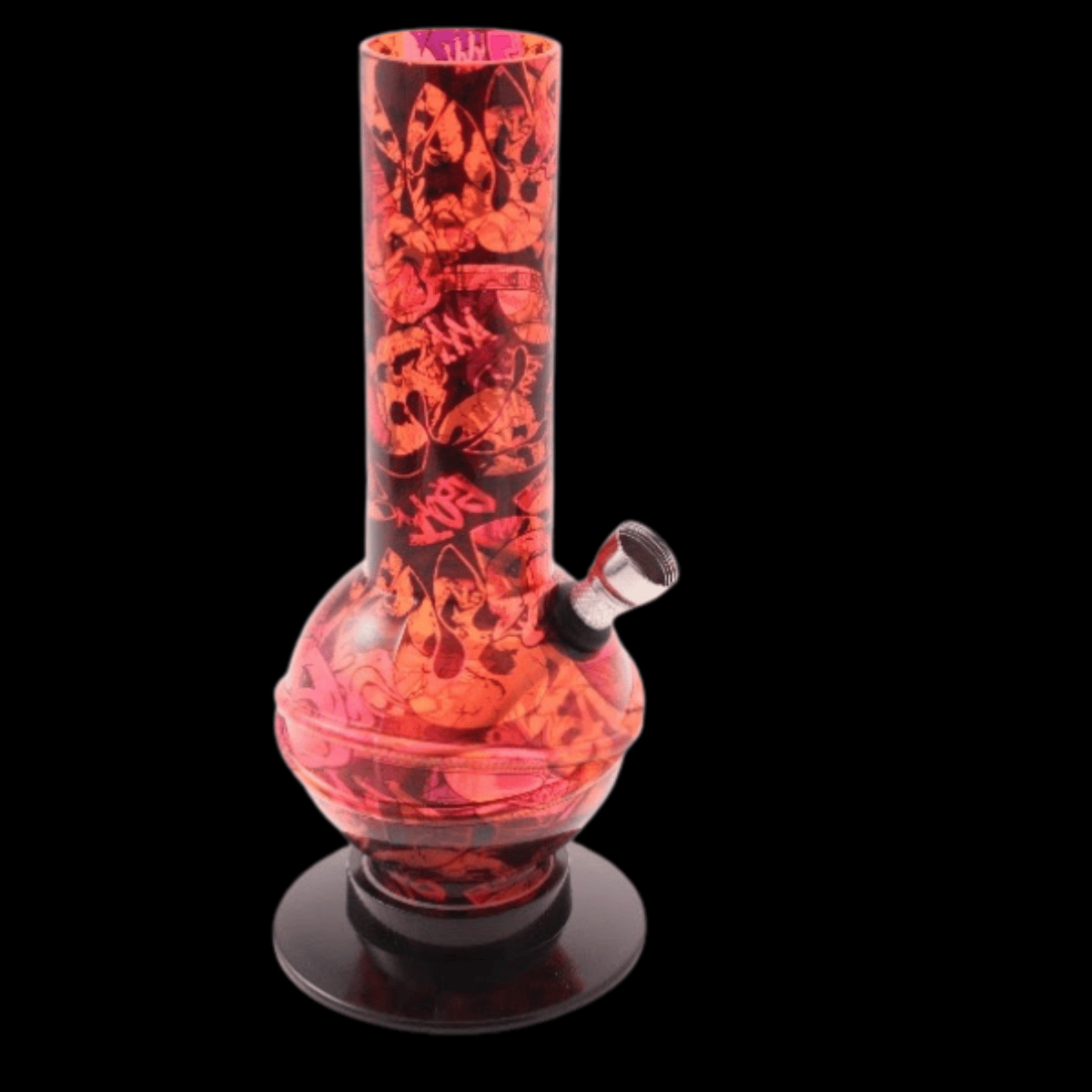 Funky Red Acrylic Bong – 20cm compact acrylic bong with bold red print design and detachable base