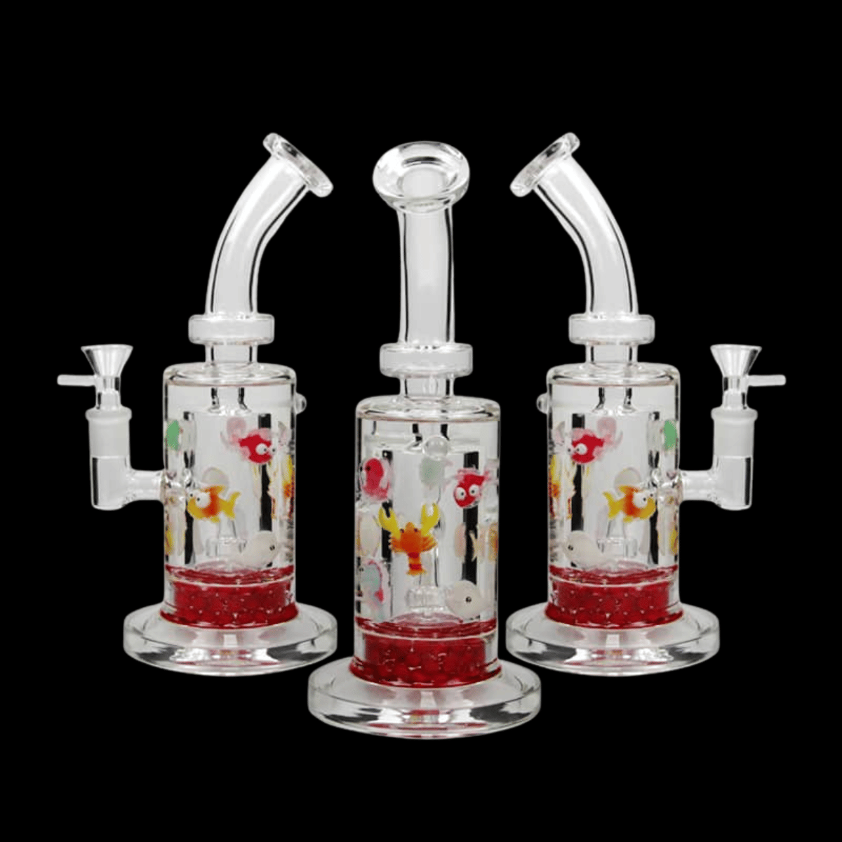 Goldfish percolator glass bong – 26 cm, 785 g, clear cylinder with fish motif