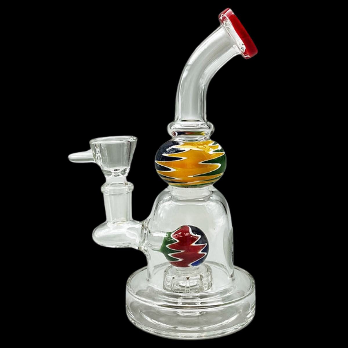 Glass Percolator Bong 802 displayed on a flat surface with a wide base.
