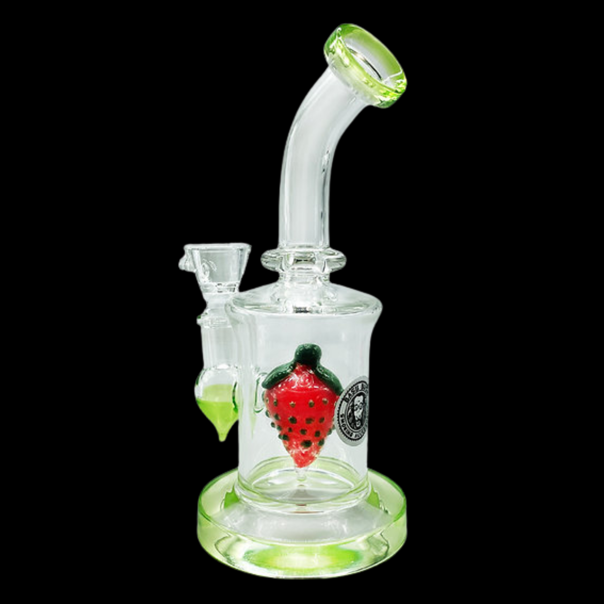 Glass Strawberry Percolator Bong displayed on a stable base.