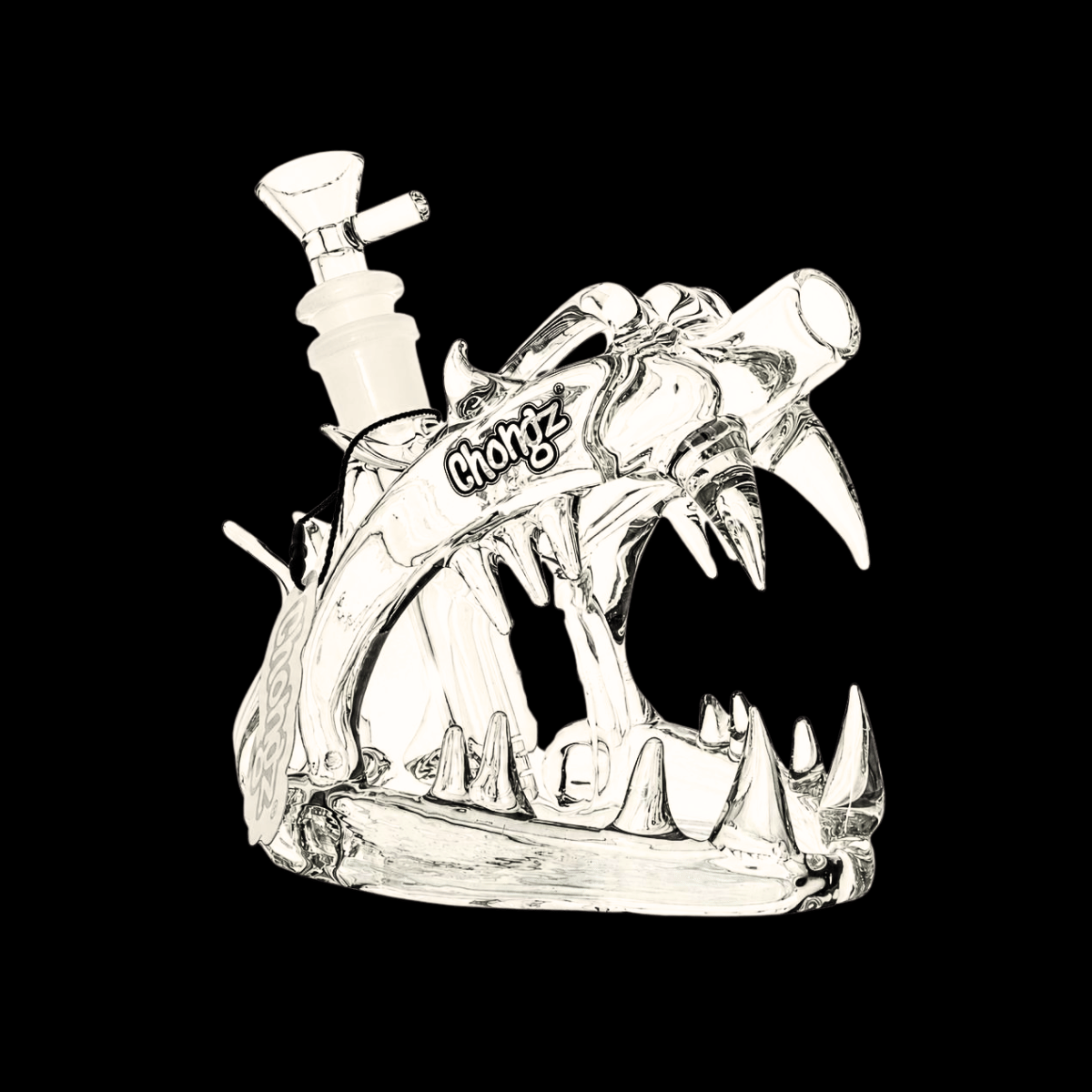 Chongz Dragon’s Maw clear sculpted glass bong shaped like an open dragon head