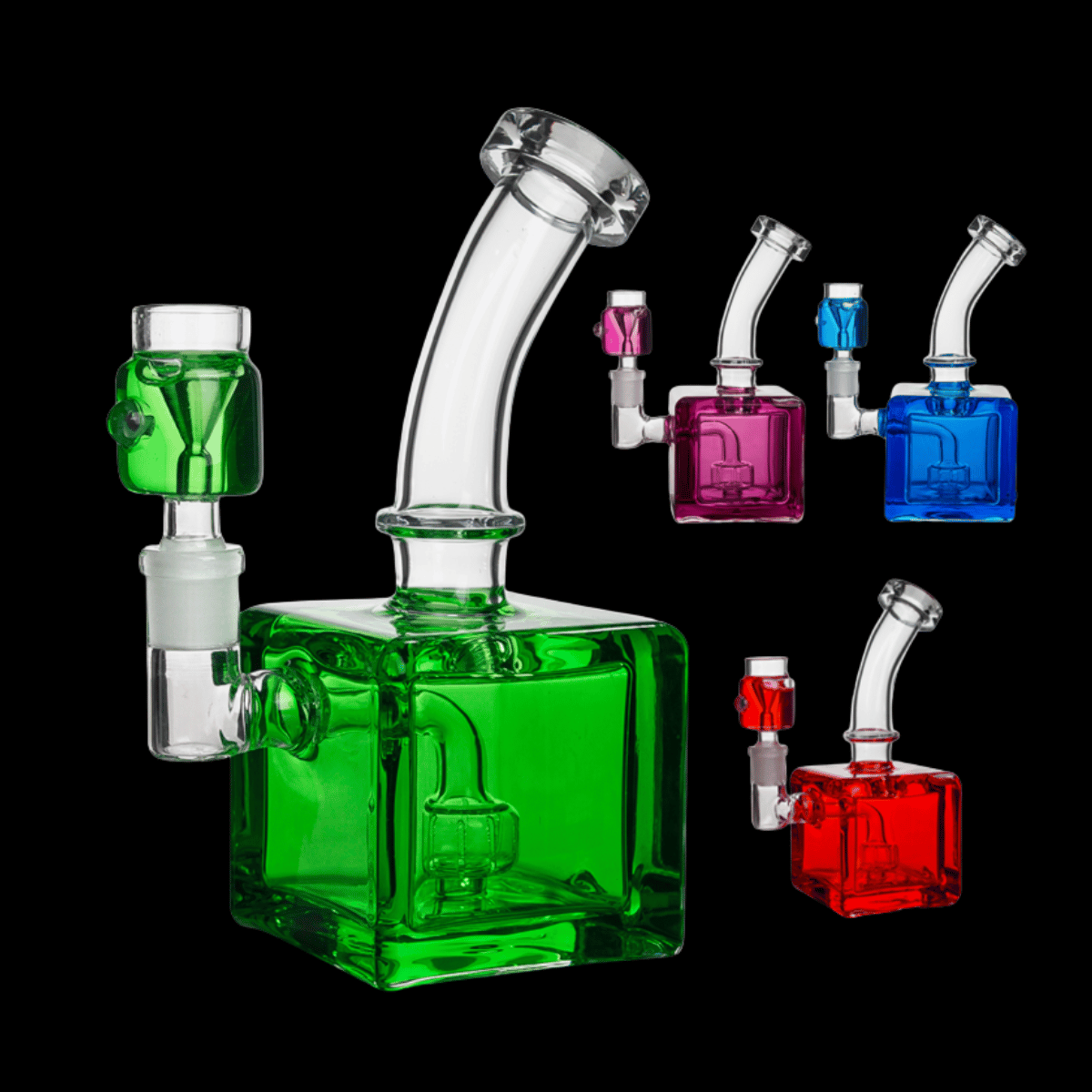 Ice Cube freezable glass bong, 19 cm, ~700 g, square base, mixed colours