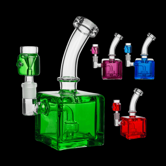 Ice Cube freezable glass bong, 19 cm, ~700 g, square base, mixed colours