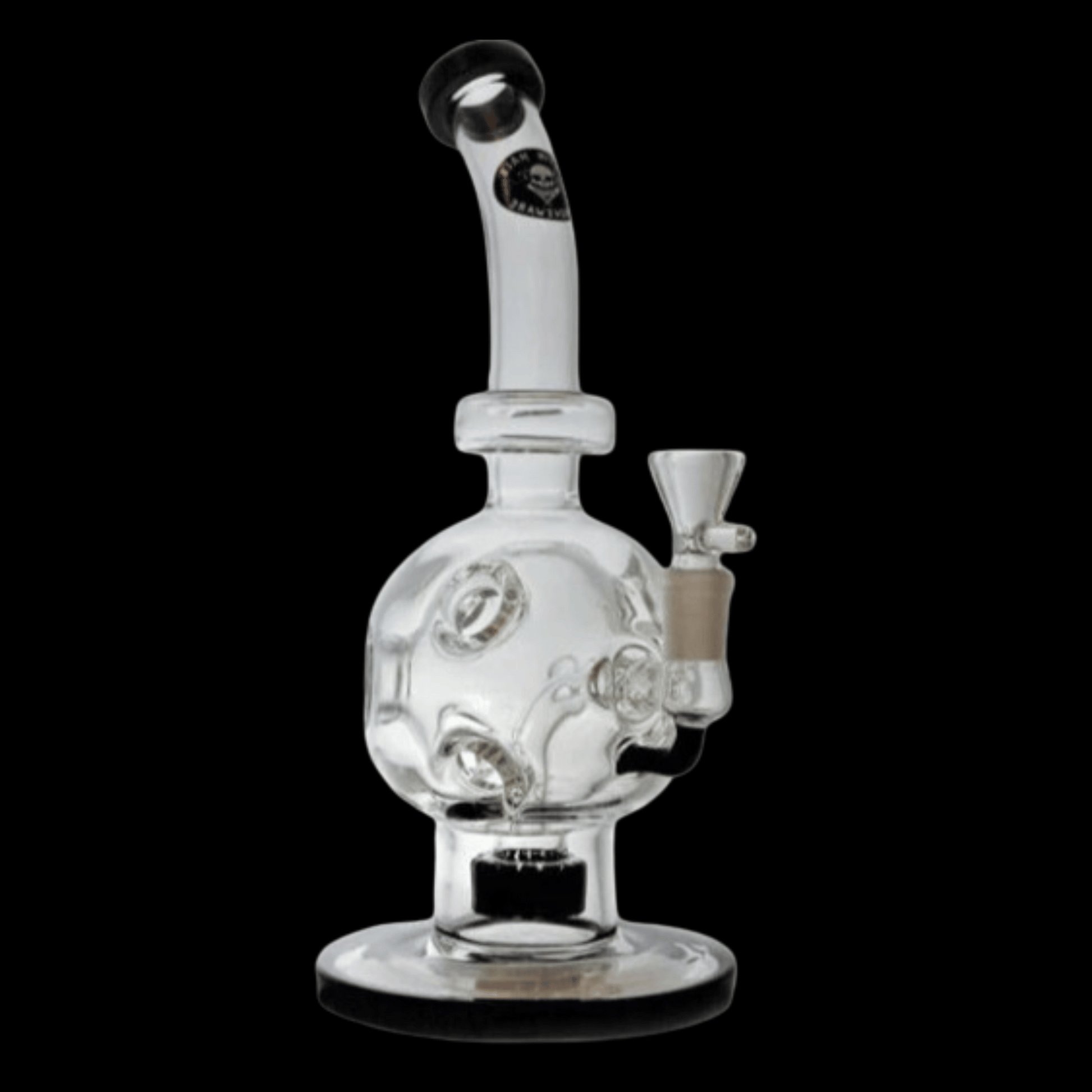 Justin Hale glass percolator trim bong in clear borosilicate with flat base and mid-size profile