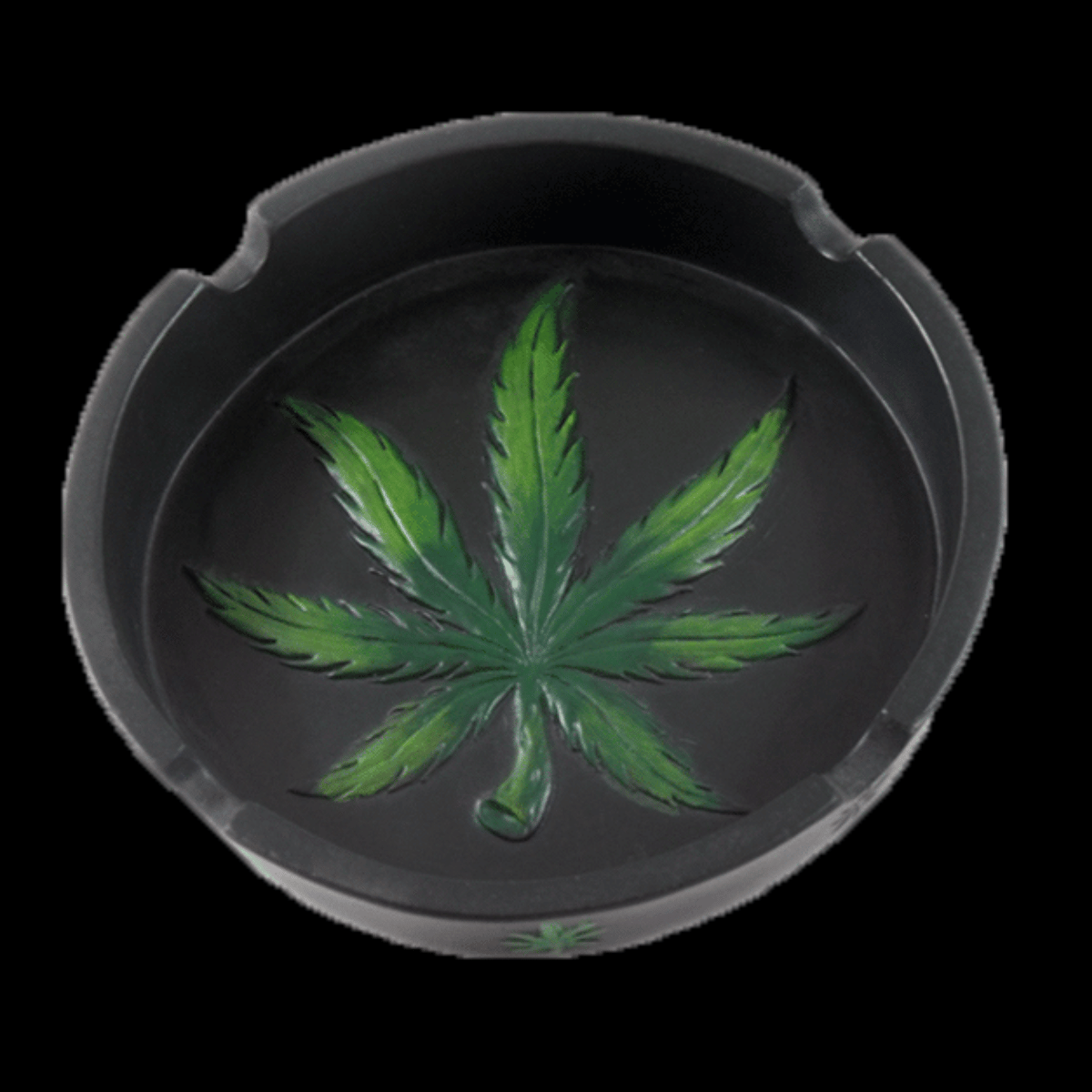 Compact resin ashtray with green cannabis leaf design – portable smoking accessory
