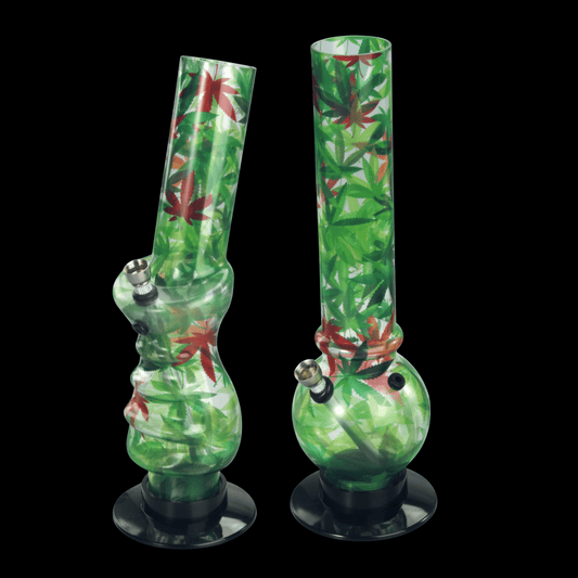 Leaf Burst Acrylic Bong – 32cm 2-tone acrylic bong with leaf print design