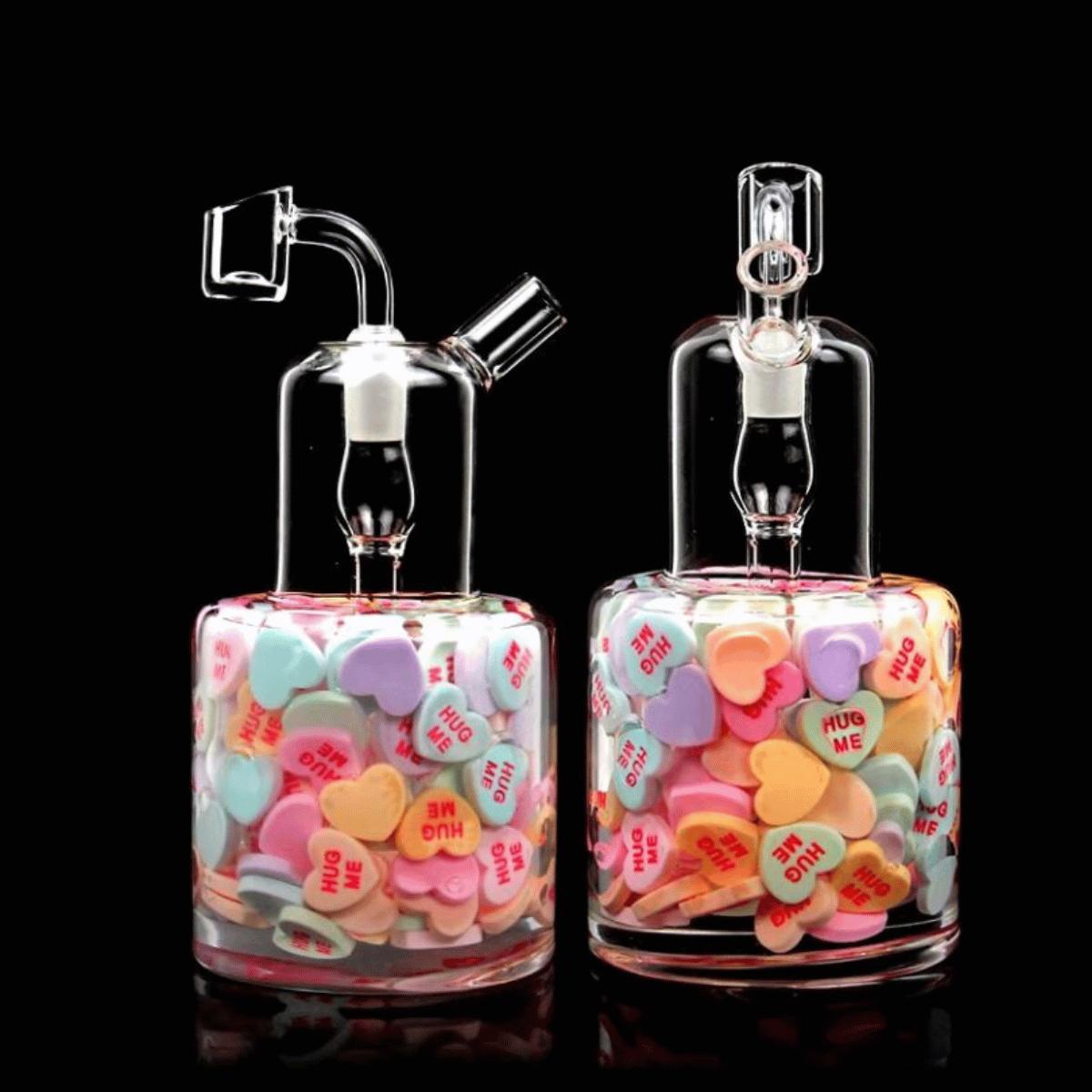 Love Hearts candy glass dab rig with banger – 16 cm, 570 g, novelty design