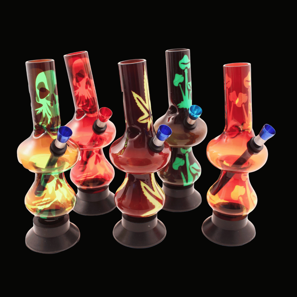 Mini Ice-Pinch Acrylic Bong — 20 cm acrylic bong with mixed motifs and ice-pinch neck