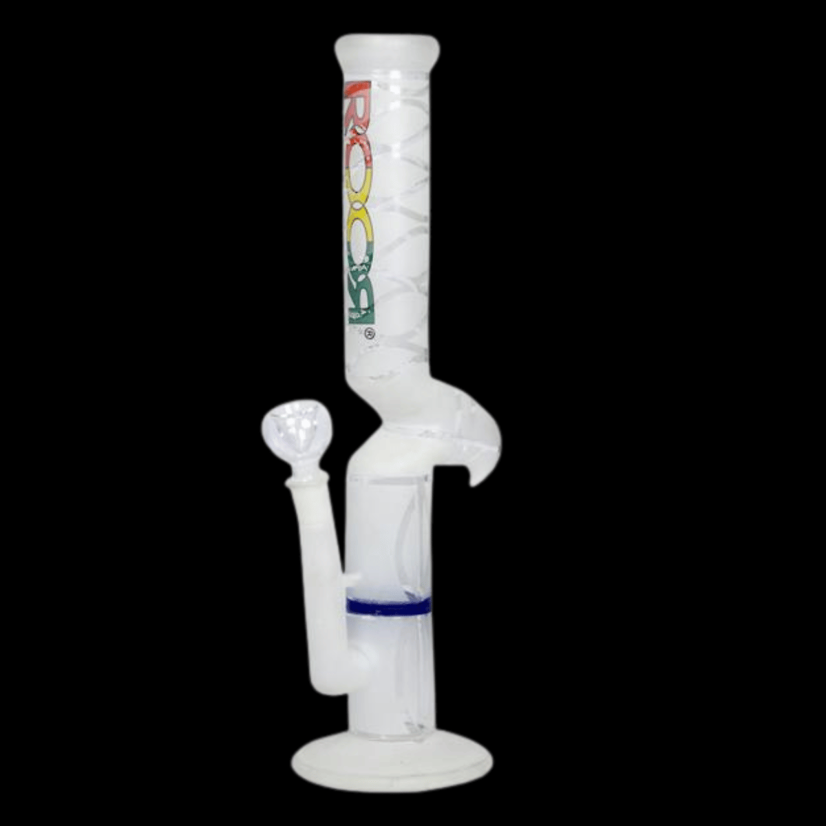 Frosted zig-zag honeycomb glass bong, 40.5 cm, ~725 g, clear with decal