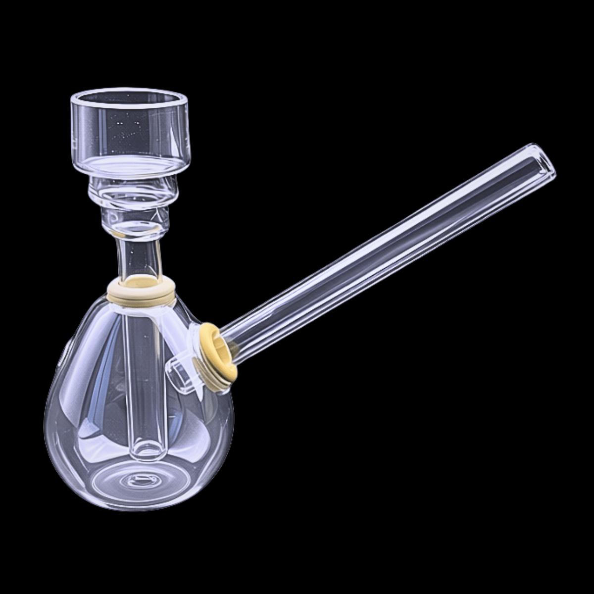 The Portobello Mini 10cm clear bubble glass bong with long angled mouthpiece and glass bowl
