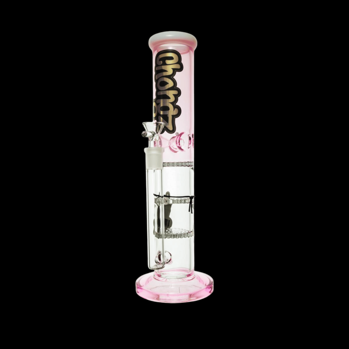 Chongz Julie 32cm pink glass ice bong with three stacked honeycomb percolators and straight tube design