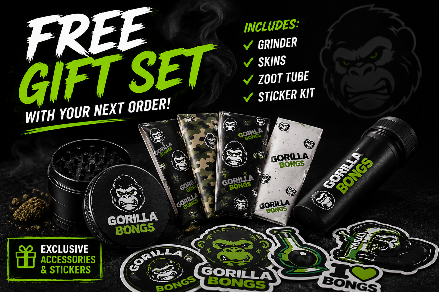 Free Gift Set — Grinder, Skins, Zoot Tube & Sticker Pack