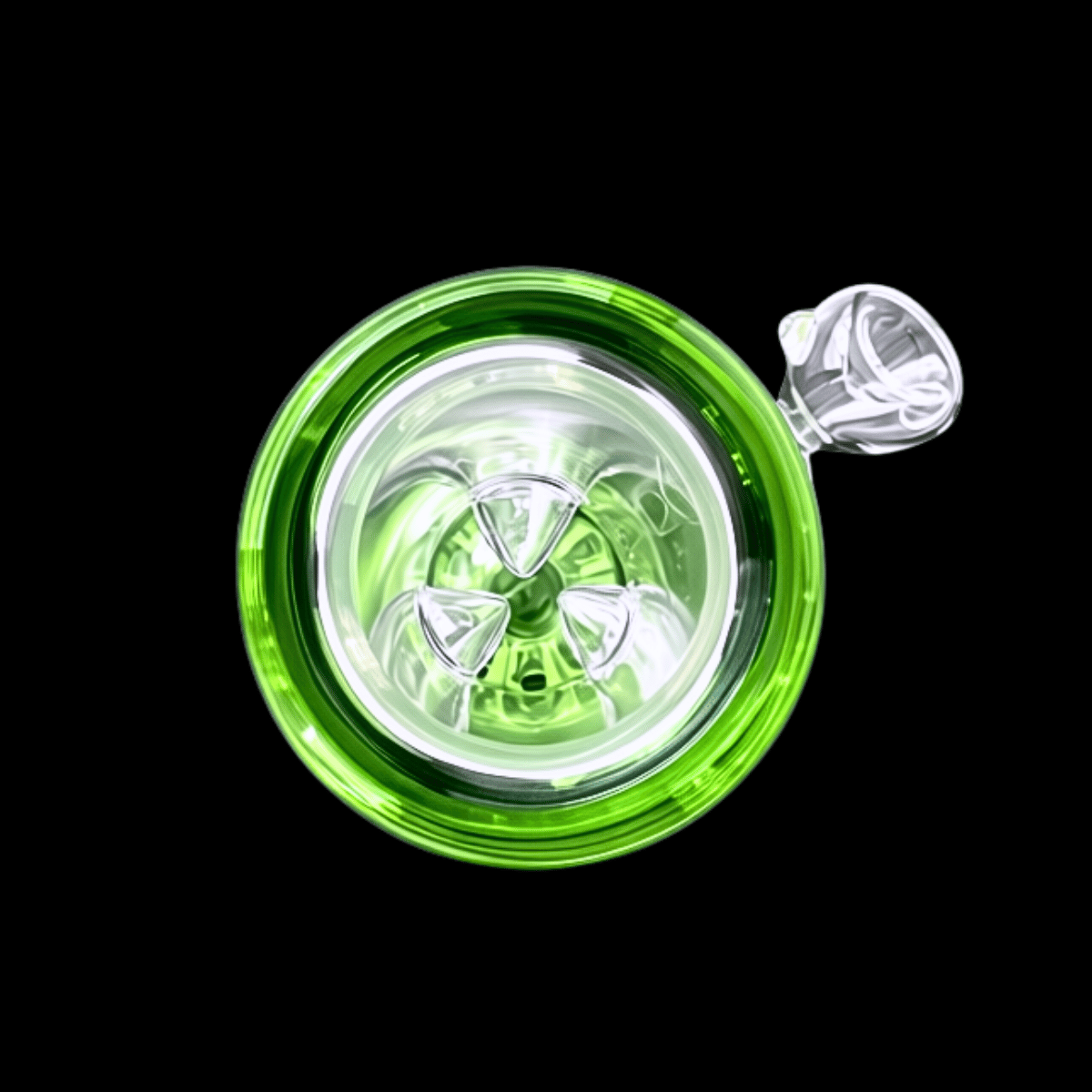Close-up of the Green Core bong ice pinch inside the glass neck