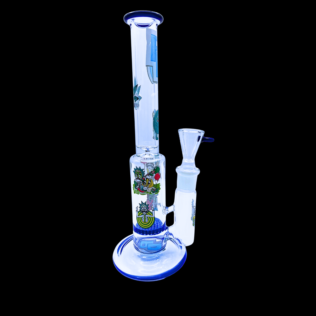 Rick and Morty Blue Orbit honeycomb perc glass bong with blue accents – 30.5cm