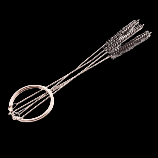 10-piece fine bristle bong cleaning brush set with metal ring holder – ideal for glass pipes and downstems.

