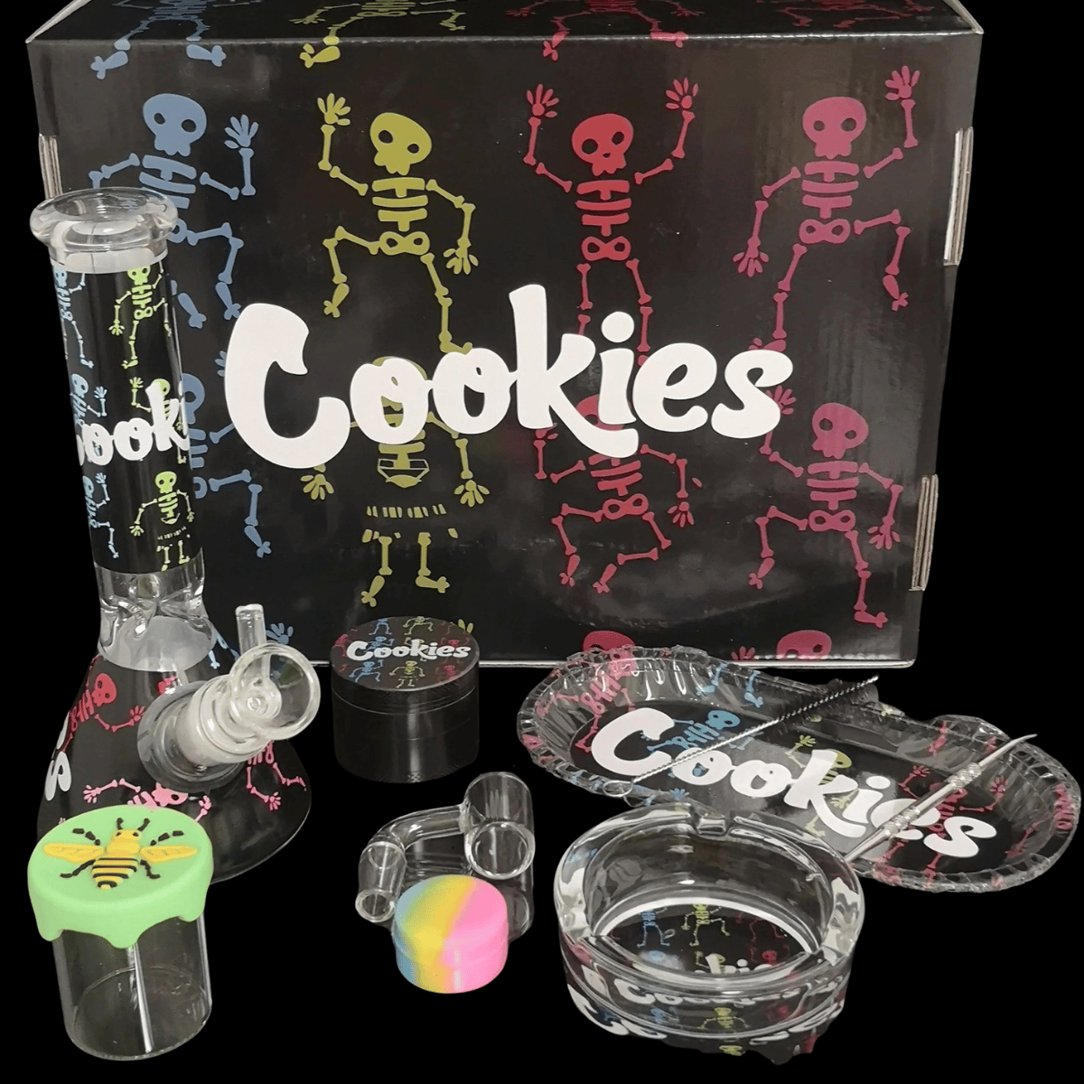 Cookies Skeleton Glass Bong Gift Set — Boxed Smoking Bundle