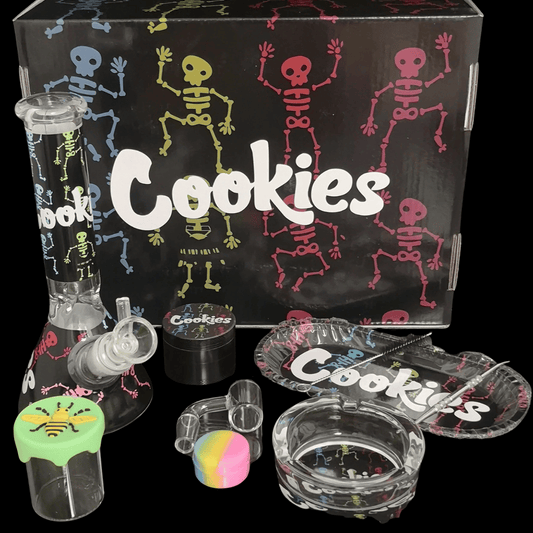 Cookies Skeleton Glass Bong Gift Set — Boxed Smoking Bundle