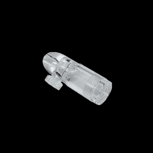 Clear snuff bullet dispenser with twist-top dose and screw base