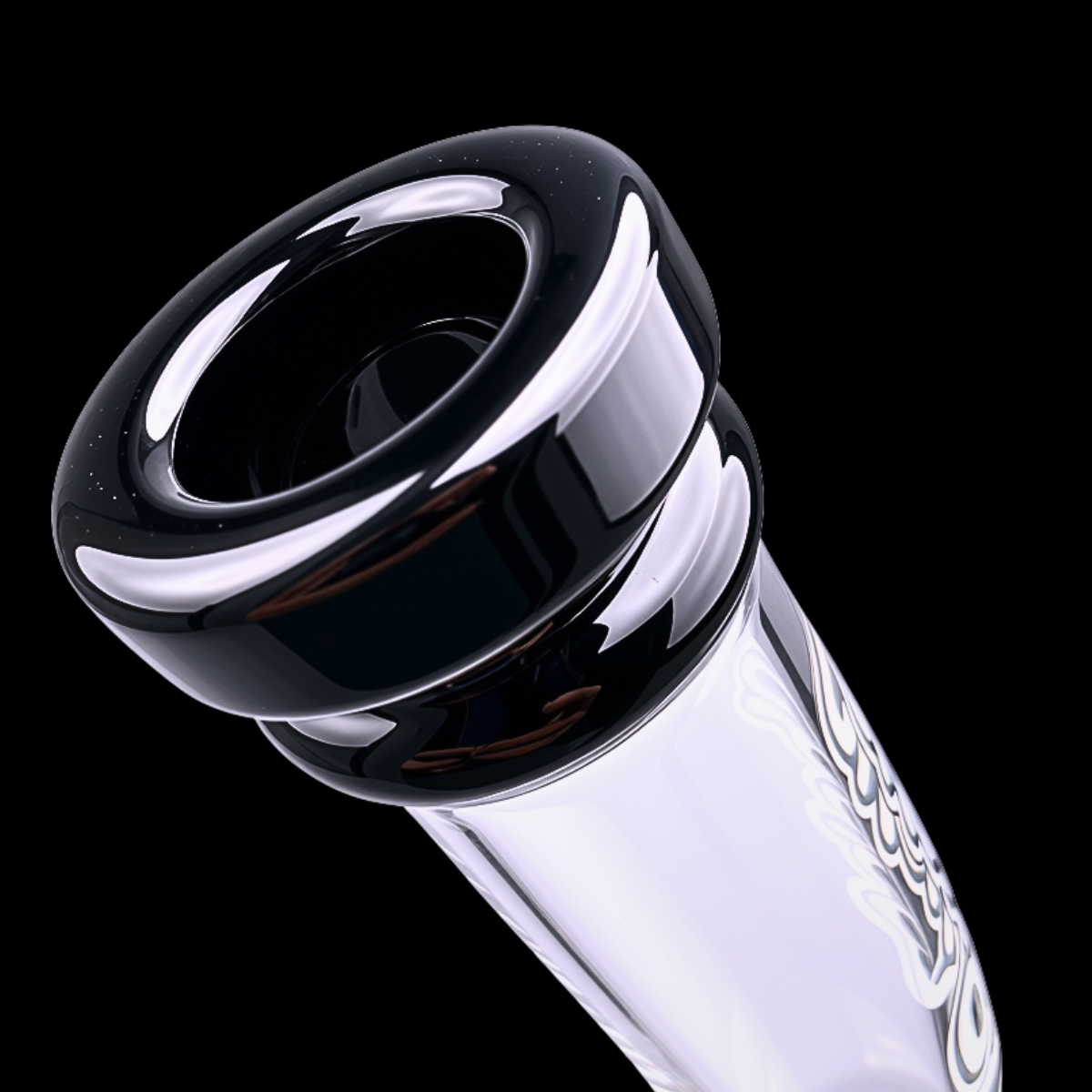 Close-up of the black-rimmed mouthpiece on the Chongz Holy Moley glass bong