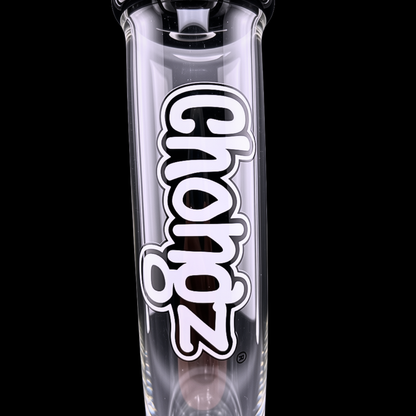 Close-up of the Chongz branding on the Holy Moley curved glass neck