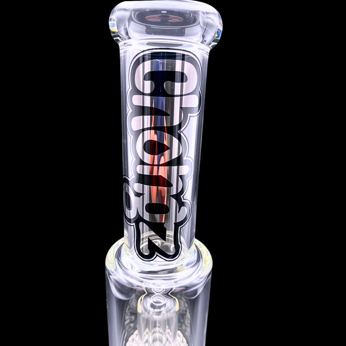 1. Close-up of the Chongz branded neck on the Dr Bob 30cm percolator bong