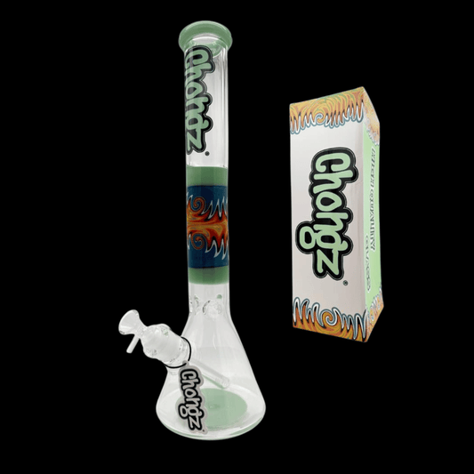 Chongz 45cm green glass beaker bong displayed beside branded box