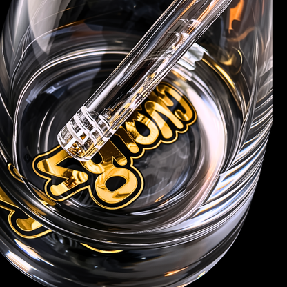 Close-up inside the Chongz Lovely Bones glass chamber showing gold Chongz artwork