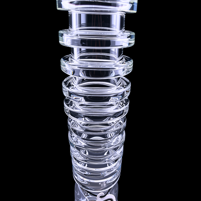 Close-up of the distinctive ribbed glass neck on the Chongz Lovely Bones bong