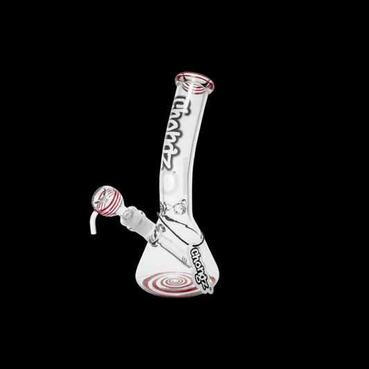 Chongz Red Spiral Ice Bong — 25cm Curved Glass Waterpipe