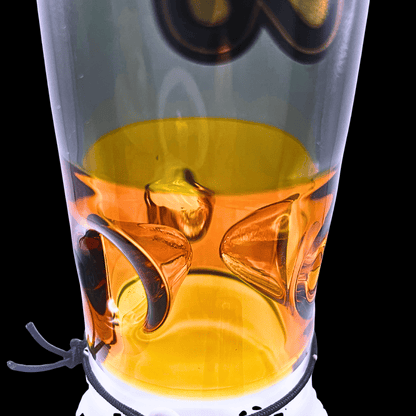 Close-up of the amber Chongz Beef Galore bong showing the internal ice notches