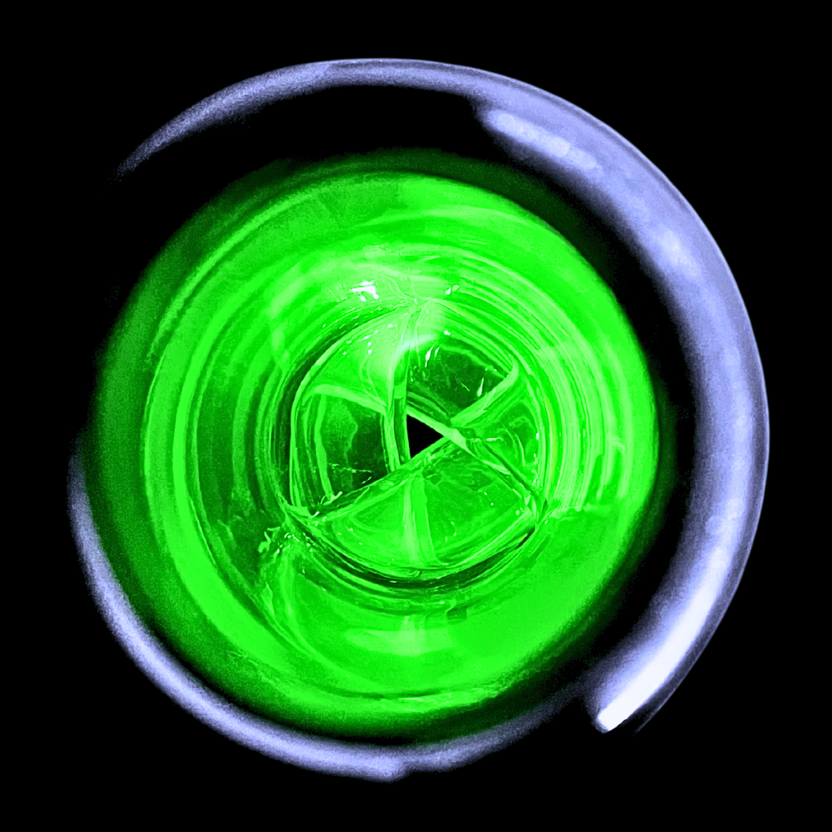 Top view of green bubble base on Chongz acrylic bong