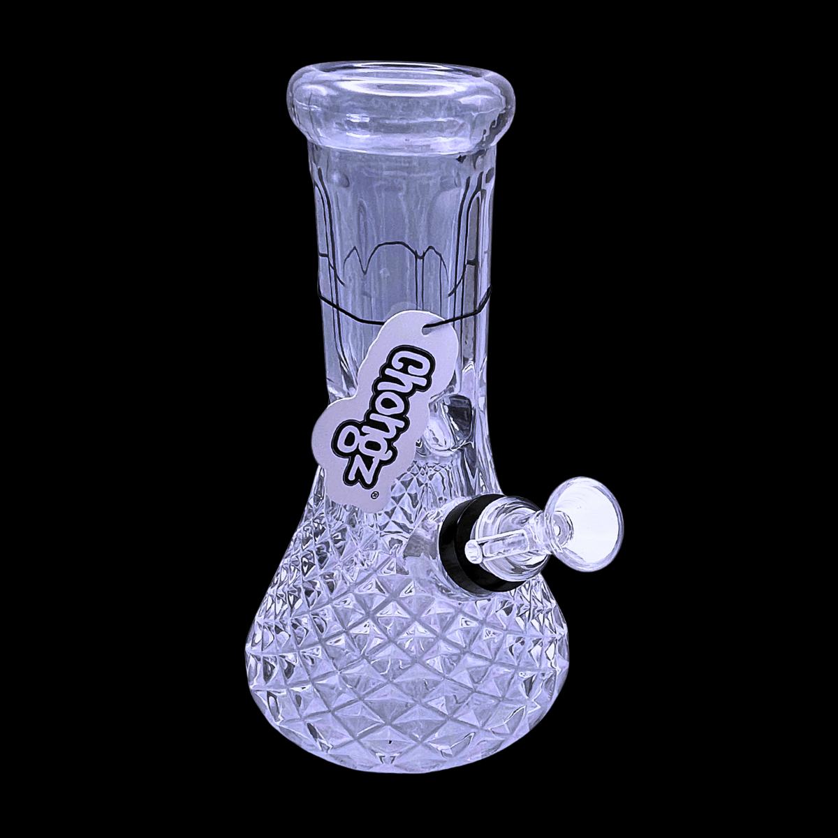 Chongz Marty smoked glass beaker bong with cut-glass patterned base – 20cm