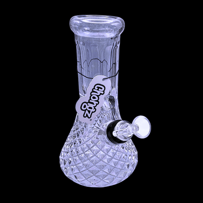 Chongz Marty smoked glass beaker bong with cut-glass patterned base – 20cm