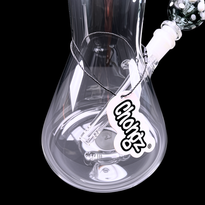 Close-up of the beaker chamber and Chongz logo on the Menace glass bong