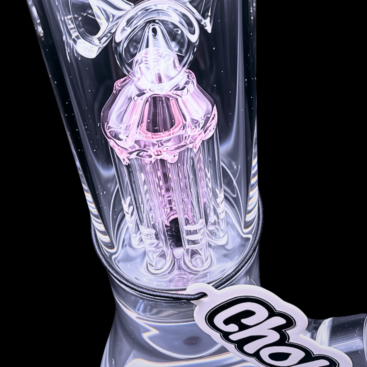 Close-up of the pink internal percolator inside the Chongz Mighty Mike bong