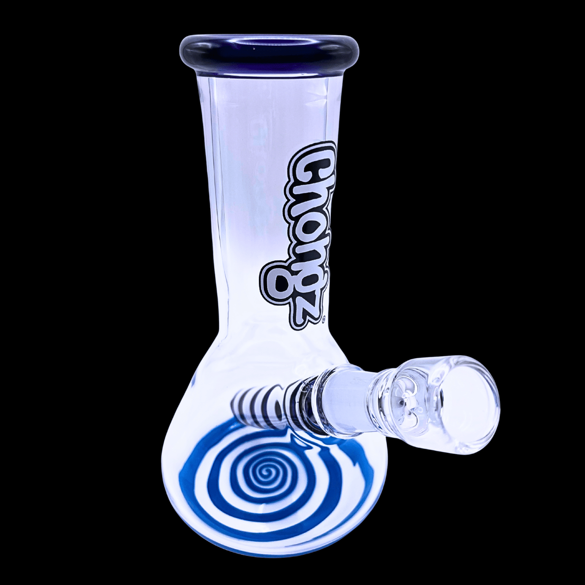 Chongz Mini Goose 8-inch blue glass beaker bong with spiral base design