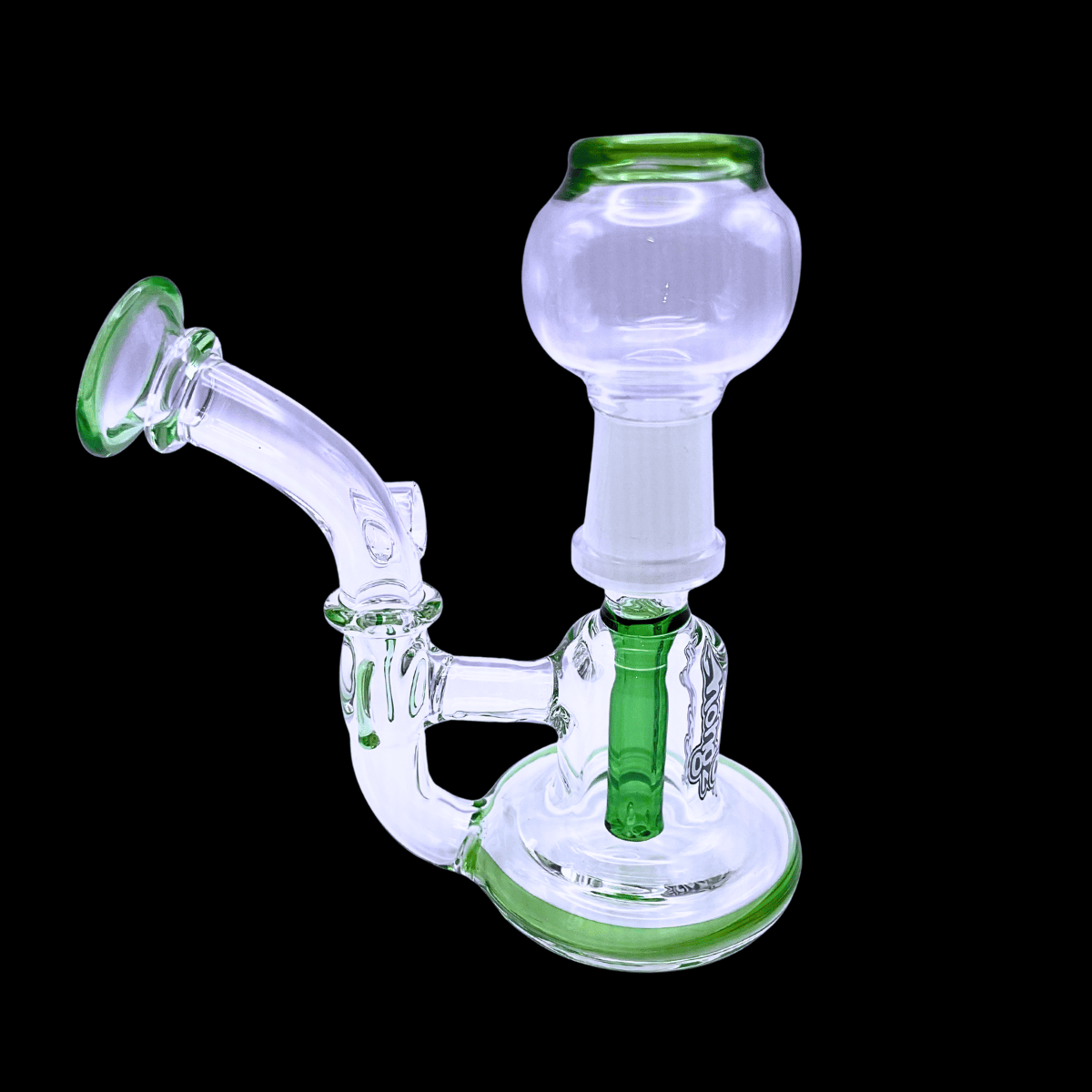 Chongz Mini Mal 10cm green glass oil rig with curved mouthpiece and circular base