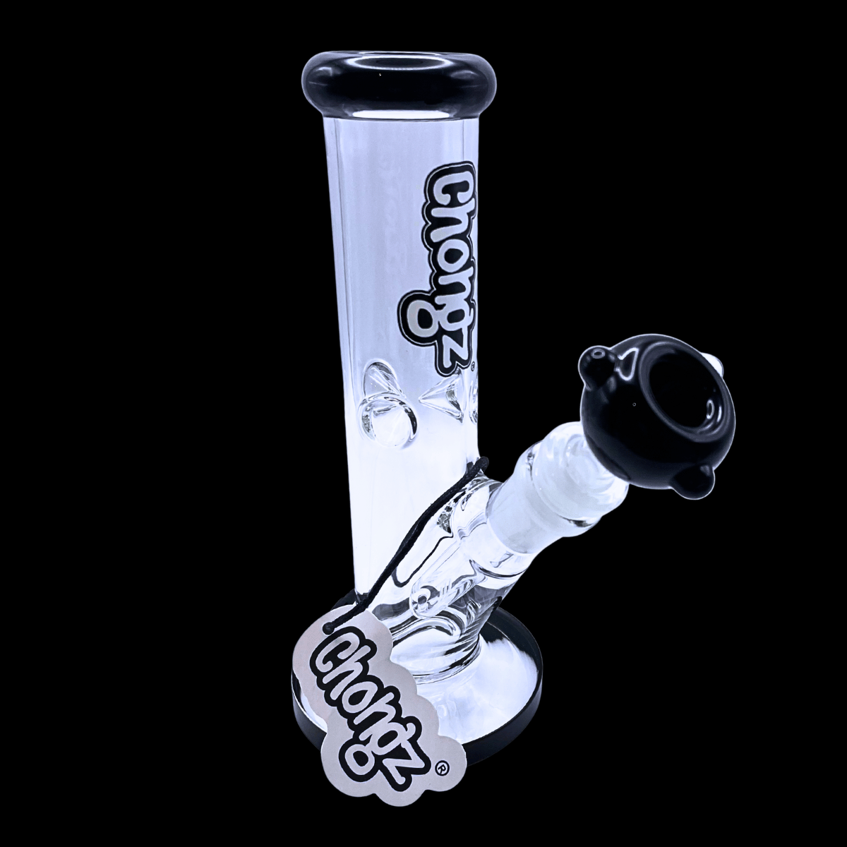 Chongz Rawhide Black Ice 19cm glass bong with black accents and removable bowl