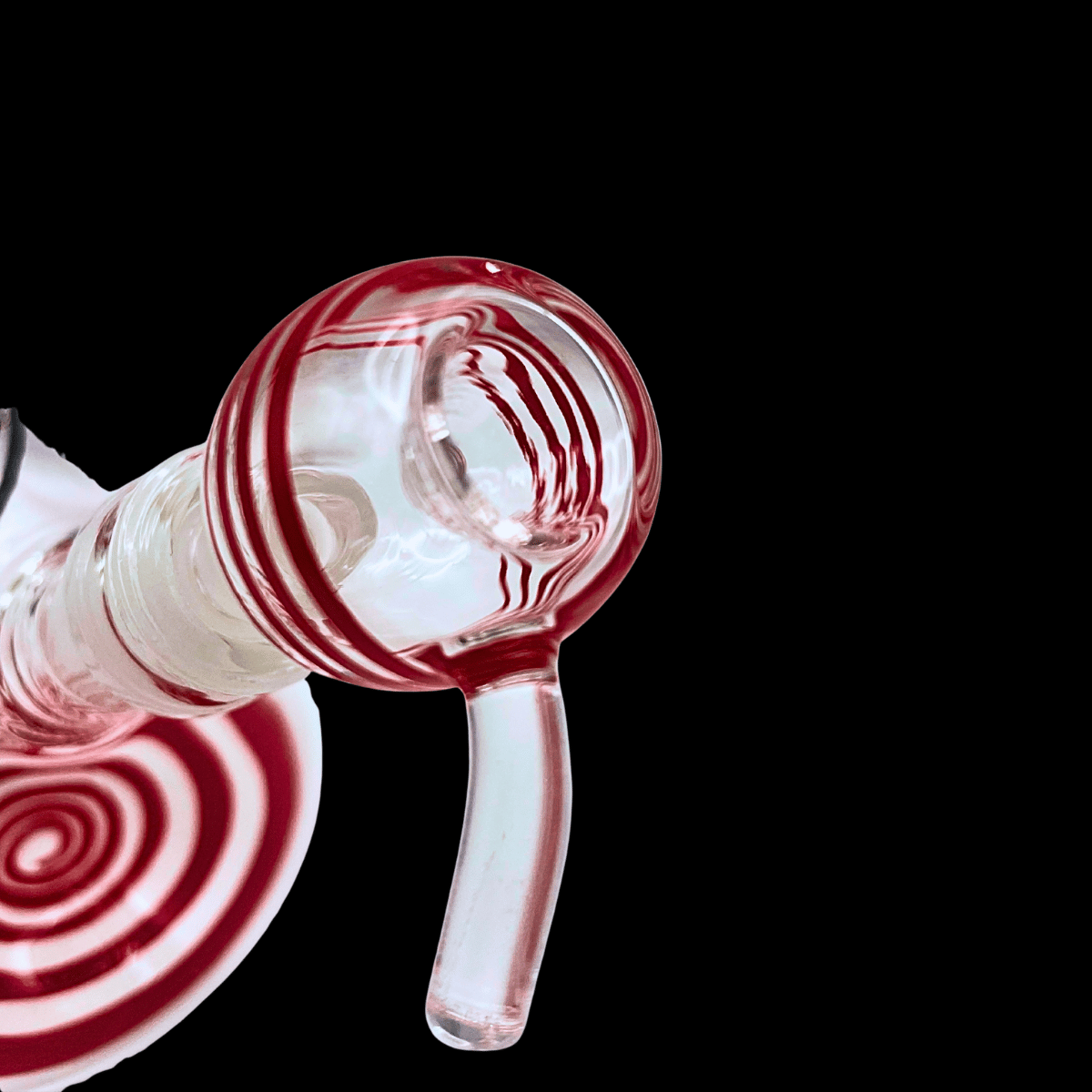 Front view of the Chongz Red Spiral Ice Bong showing its ice pinches and branded neck