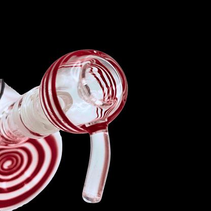Front view of the Chongz Red Spiral Ice Bong showing its ice pinches and branded neck
