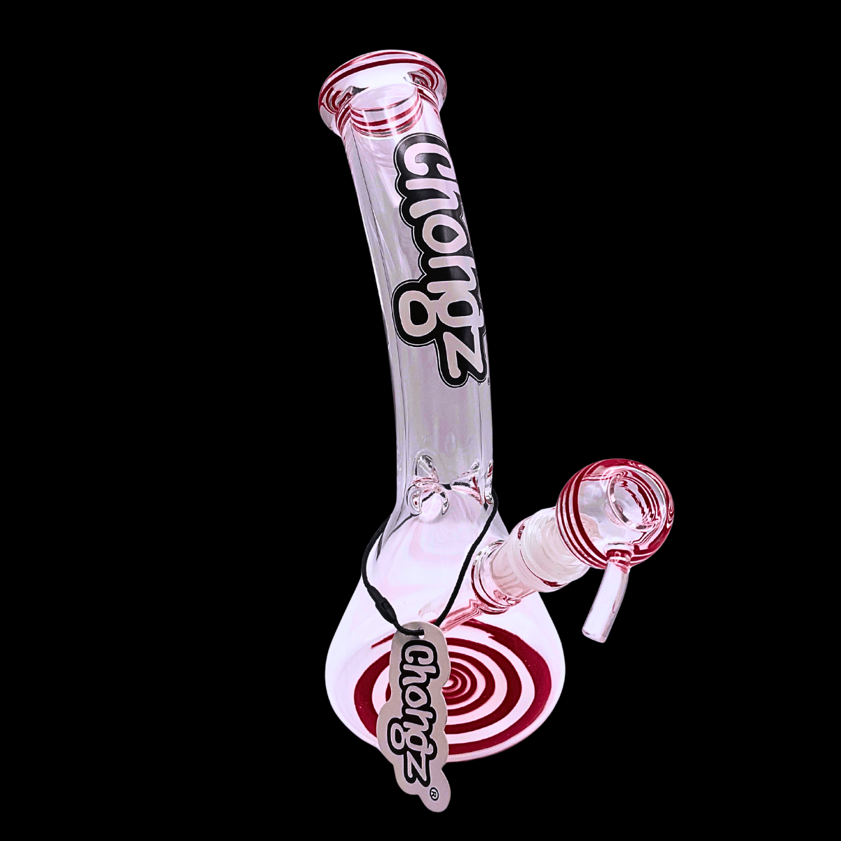 Chongz Red Spiral Ice Bong — 25cm Curved Glass Waterpipe

