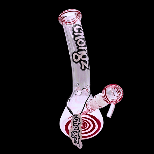 Chongz Red Spiral Ice Bong — 25cm Curved Glass Waterpipe
